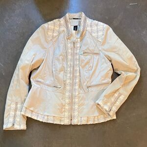 White House Black Market Cream Lace-Trim Moto Jacket size large